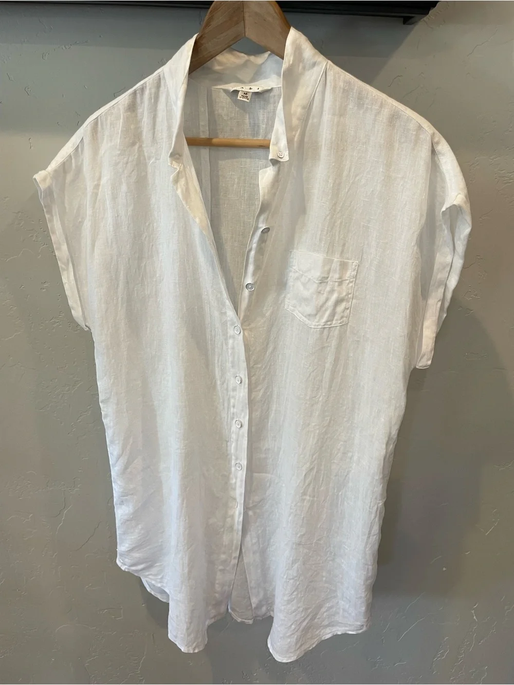 CAbi White Linen Swim Coverup/shirtdress Button-Front M